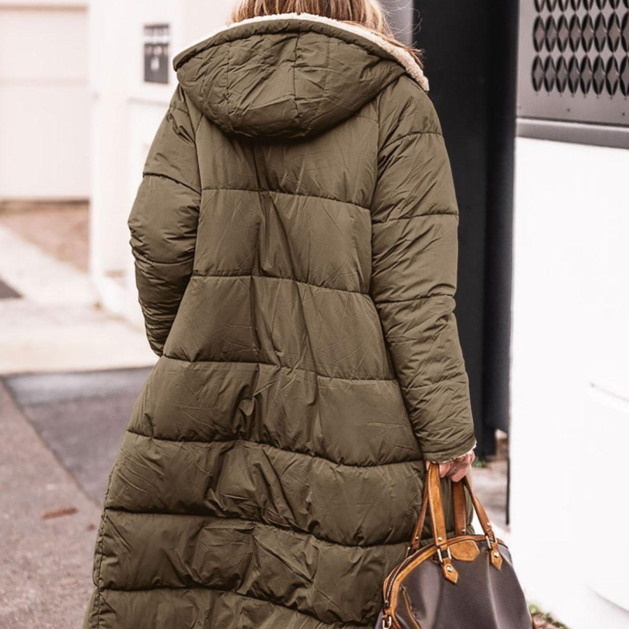 Damen Winter Übergroße Lammfell Fleece Lange Mäntel Jacken Kapuzen Baumwolljacke - Wendbare verdickte warme Fleece-Oberbekleidung 3XL armee grüne von Joom DACH