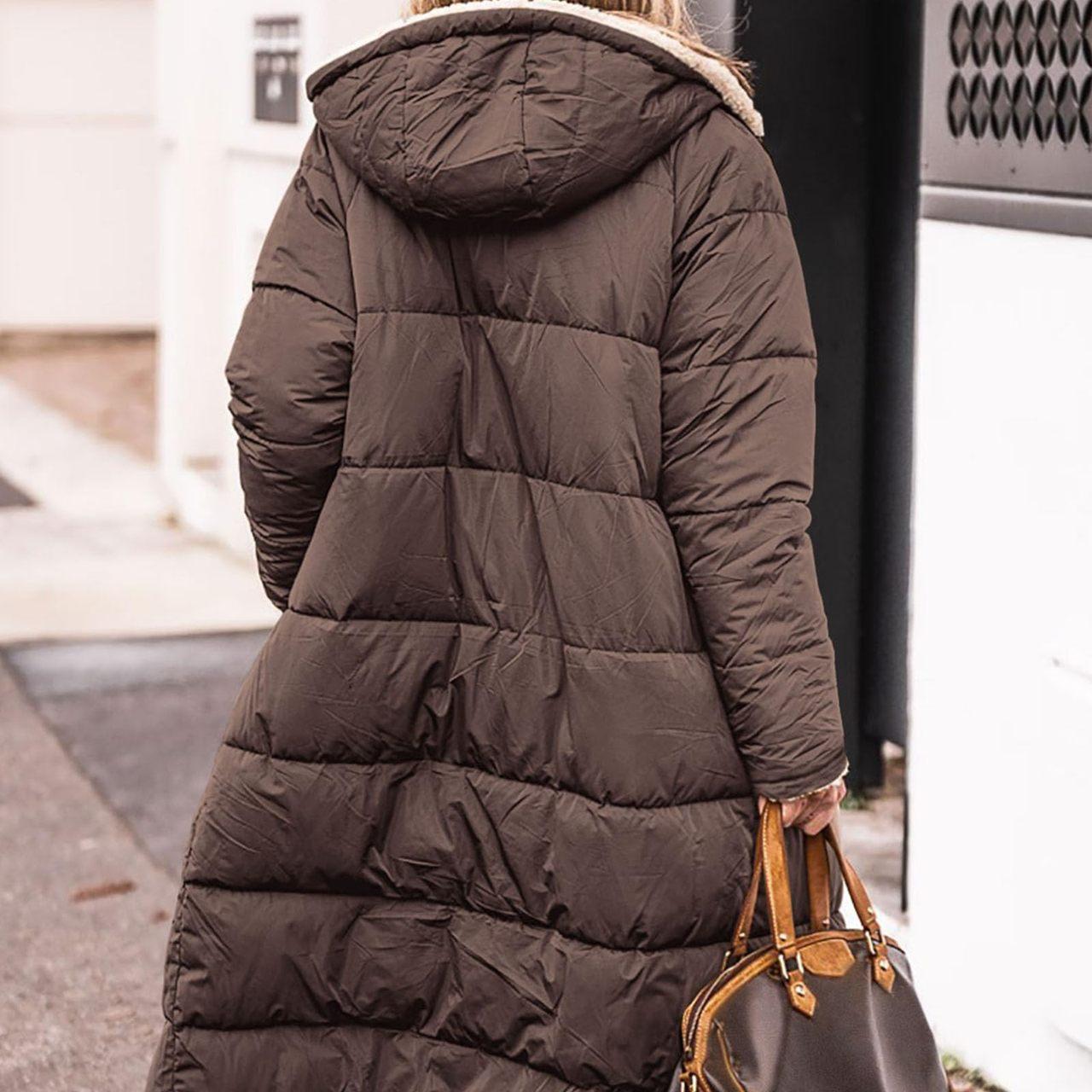 Damen Winter Übergroße Lammfell Fleece Lange Mäntel Jacken Kapuzen Baumwolljacke - Wendbare verdickte warme Fleece-Oberbekleidung L braun von Joom DACH