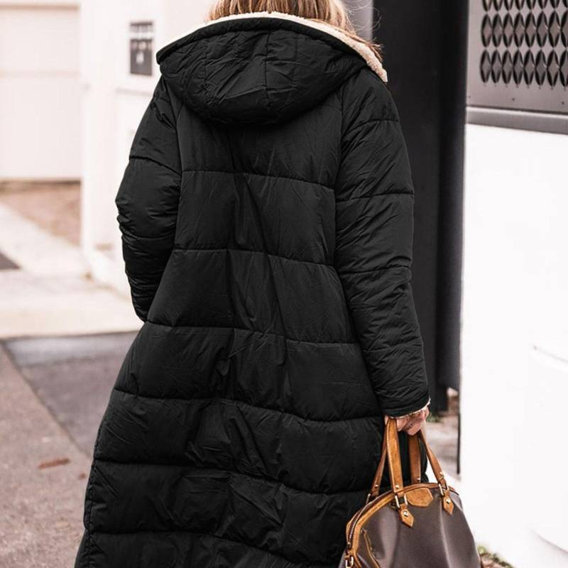 Damen Winter Übergroße Lammfell Fleece Lange Mäntel Jacken Kapuzen Baumwolljacke - Wendbare verdickte warme Fleece-Oberbekleidung M schwarz von Joom DACH