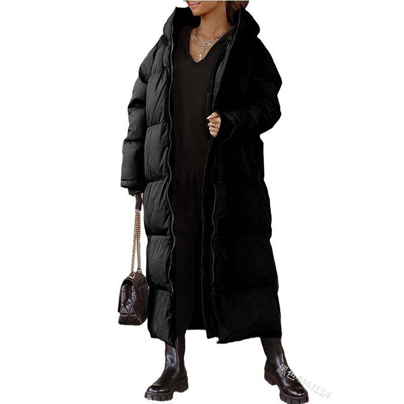 Damen Winter Verdickter Daunenmantel Lockerer Baumwollmantel Langer Baumwollmantel über dem Knie XXL schwarz von Joom DACH