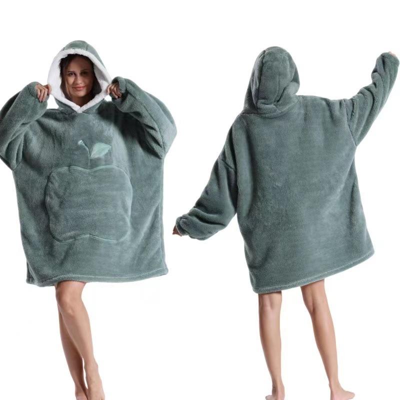 Damen Winter Warm Home Hoodie Übergroße Decke Pyjama Nachthemden Mit Tasche Für Damen Einfarbig Fleece Homewear Weicher Hausmantel Übergröße 90cm One Size von Joom DACH