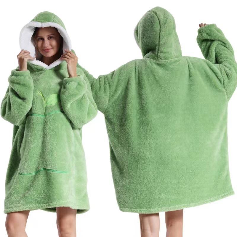 Damen Winter Warm Home Hoodie Übergroße Decke Pyjama Nachthemden Mit Tasche Für Damen Einfarbig Fleece Homewear Weicher Hausmantel Übergröße 90cm One Size von Joom DACH