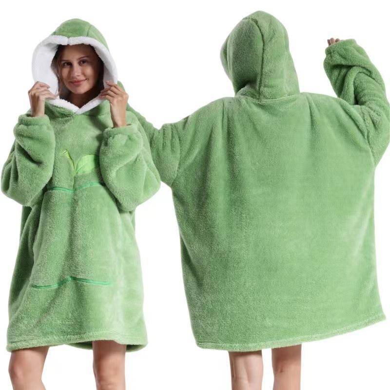 Damen Winter Warm Home Hoodie Übergroße Decke Pyjama Nachthemden Mit Tasche Für Damen Einfarbig Fleece Homewear Weicher Hausmantel Übergröße 90cm One Size von Joom DACH