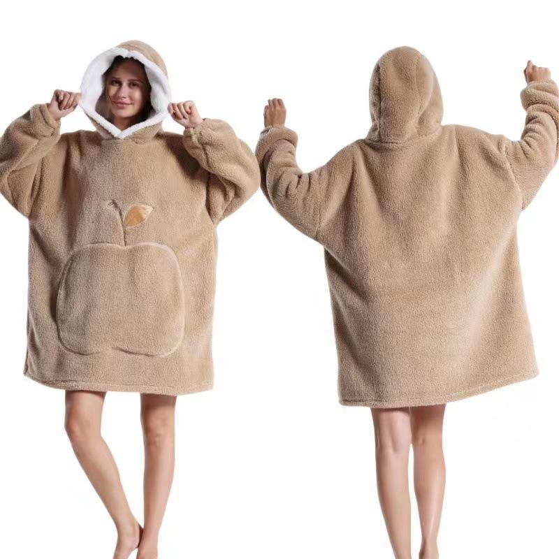 Damen Winter Warm Home Hoodie Übergroße Decke Pyjama Nachthemden Mit Tasche Für Damen Einfarbig Fleece Homewear Weicher Hausmantel Übergröße 90cm One Size von Joom DACH