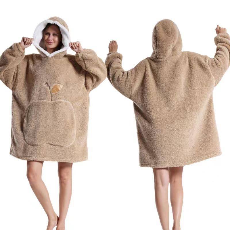 Damen Winter Warm Home Hoodie Übergroße Decke Pyjama Nachthemden Mit Tasche Für Damen Einfarbig Fleece Homewear Weicher Hausmantel Übergröße 90cm One Size von Joom DACH