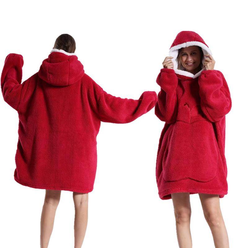 Damen Winter Warm Home Hoodie Übergroße Decke Pyjama Nachthemden Mit Tasche Für Damen Einfarbig Fleece Homewear Weicher Hausmantel Übergröße 90cm One Size von Joom DACH