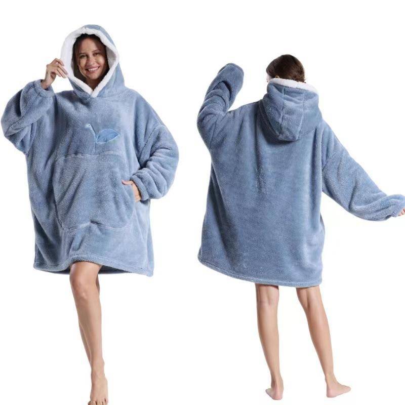 Damen Winter Warm Home Hoodie Übergroße Decke Pyjama Nachthemden Mit Tasche Für Damen Einfarbig Fleece Homewear Weicher Hausmantel Übergröße 90cm One Size von Joom DACH