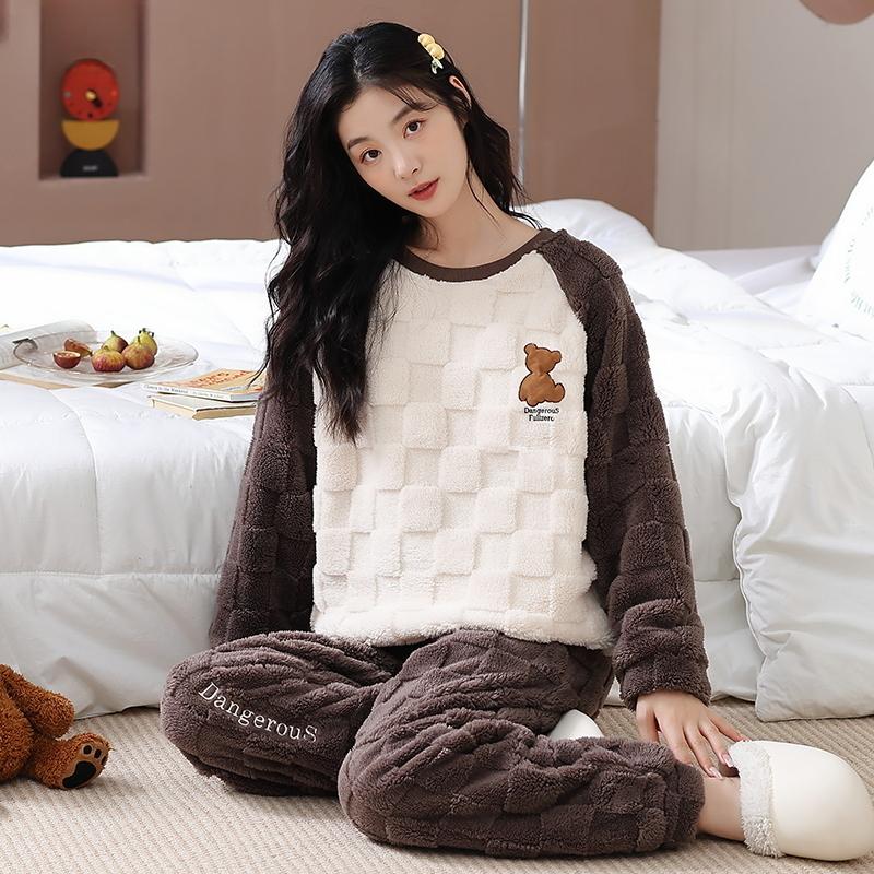 Damen Winter Warm Pyjama Set Übergröße Big Teddy Pyjama Mädchen Lässiger Langarm Flauschiger Pyjama 3XL von Joom DACH