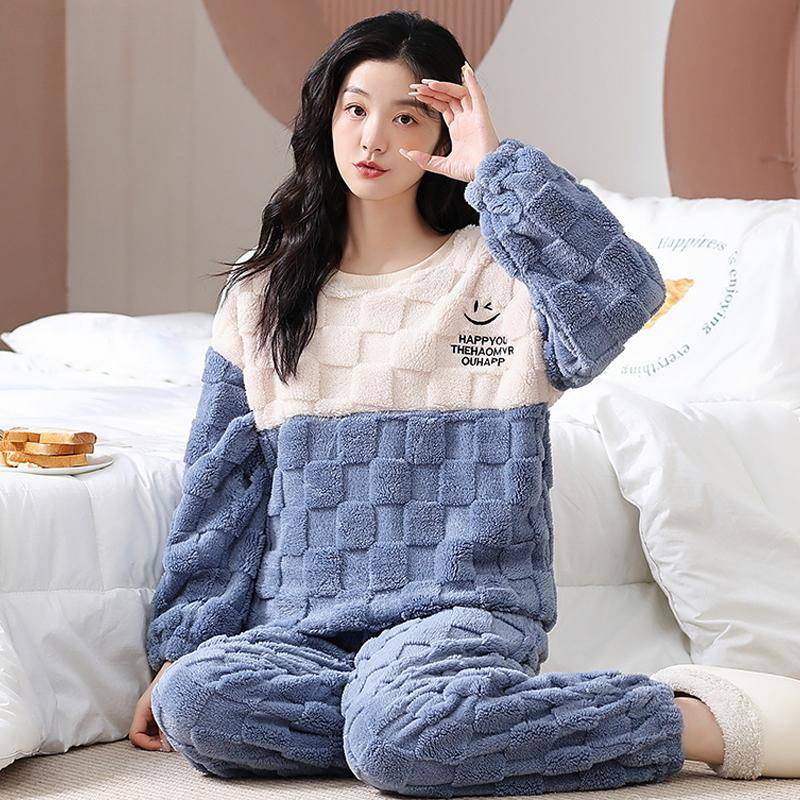 Damen Winter Warm Pyjama Set Übergröße Big Teddy Pyjama Mädchen Lässiger Langarm Flauschiger Pyjama 5XL von Joom DACH