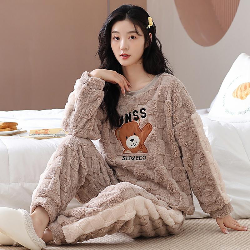 Damen Winter Warm Pyjama Set Übergröße Big Teddy Pyjama Mädchen Lässiger Langarm Flauschiger Pyjama 5XL von Joom DACH