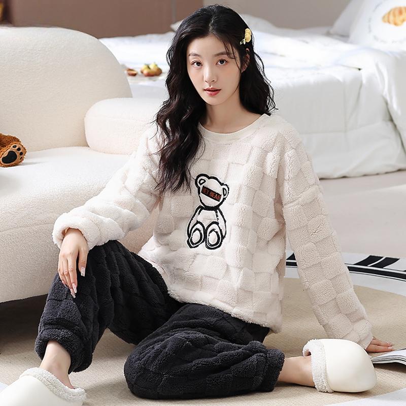 Damen Winter Warm Pyjama Set Übergröße Big Teddy Pyjama Mädchen Lässiger Langarm Flauschiger Pyjama 5XL von Joom DACH
