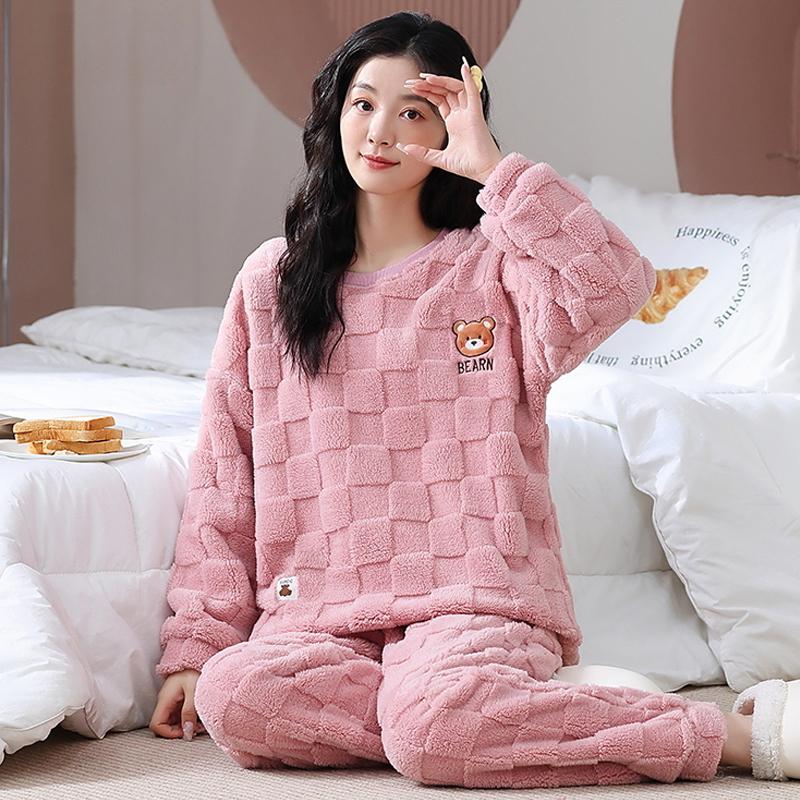 Damen Winter Warm Pyjama Set Übergröße Big Teddy Pyjama Mädchen Lässiger Langarm Flauschiger Pyjama 5XL von Joom DACH