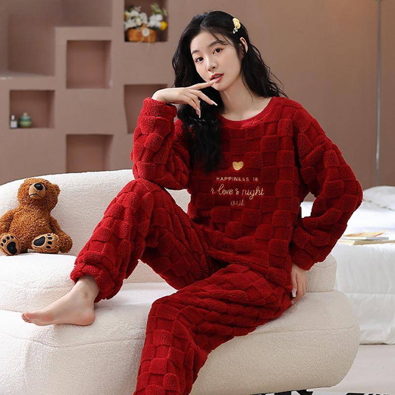 Damen Winter Warm Pyjama Set Übergröße Big Teddy Pyjama Mädchen Lässiger Langarm Flauschiger Pyjama 5XL von Joom DACH