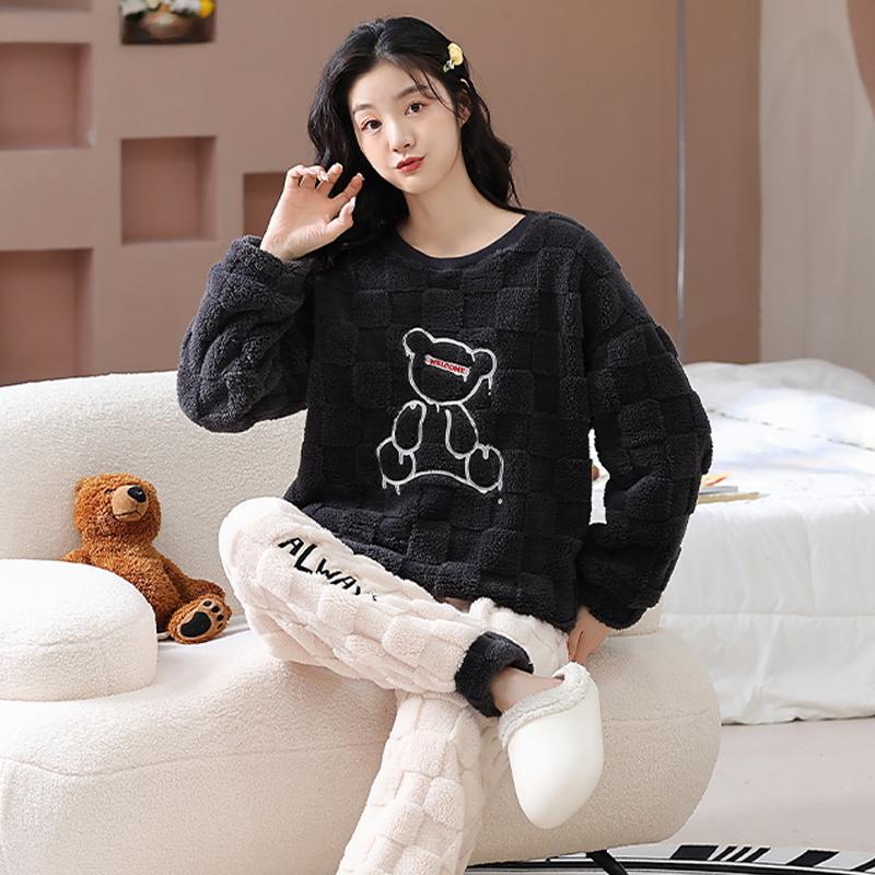 Damen Winter Warm Pyjama Set Übergröße Big Teddy Pyjama Mädchen Lässiger Langarm Flauschiger Pyjama 5XL von Joom DACH