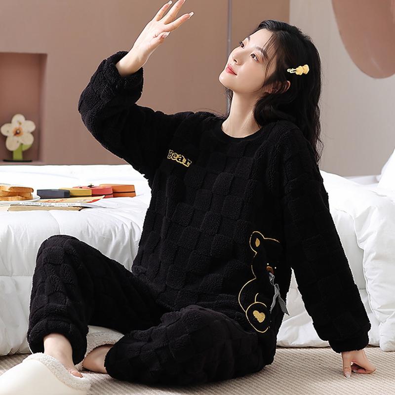 Damen Winter Warm Pyjama Set Übergröße Big Teddy Pyjama Mädchen Lässiger Langarm Flauschiger Pyjama 5XL von Joom DACH