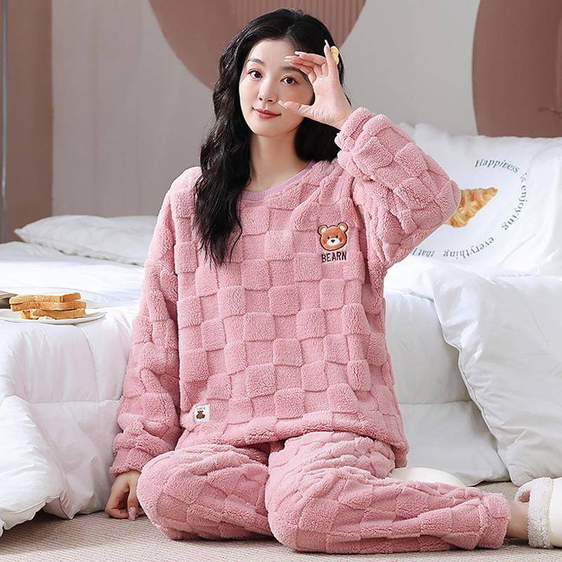 Damen Winter Warm Pyjama Set Übergröße Big Teddy Pyjama Mädchen Lässiger Langarm Flauschiger Pyjama M von Joom DACH