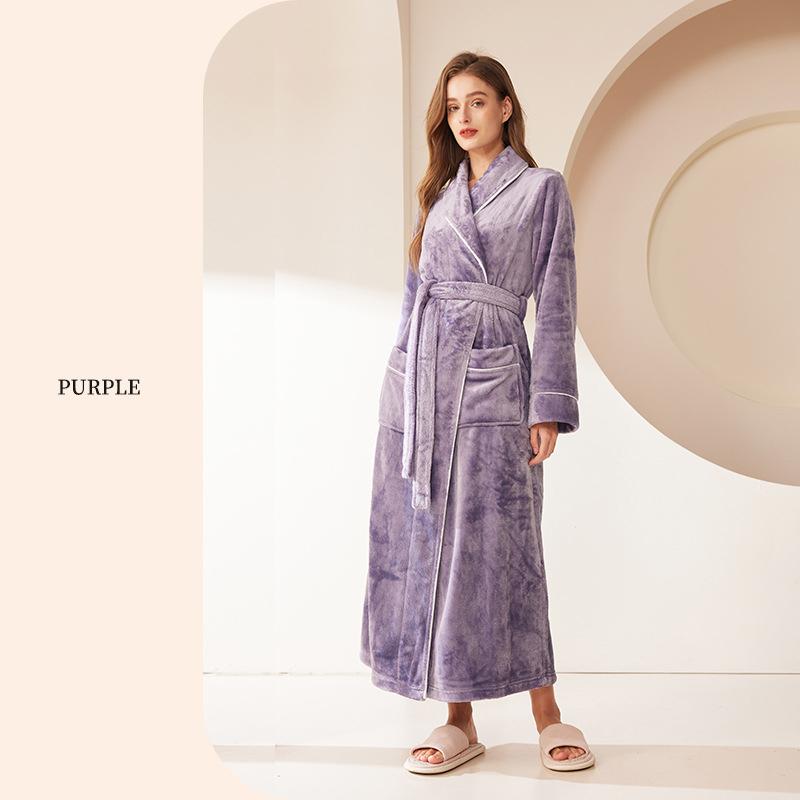 Damen Winter Warme Bademäntel Flauschige Wollpyjamas Lange Pyjamas Loungewear Flanell Bademäntel 3XL von Joom DACH