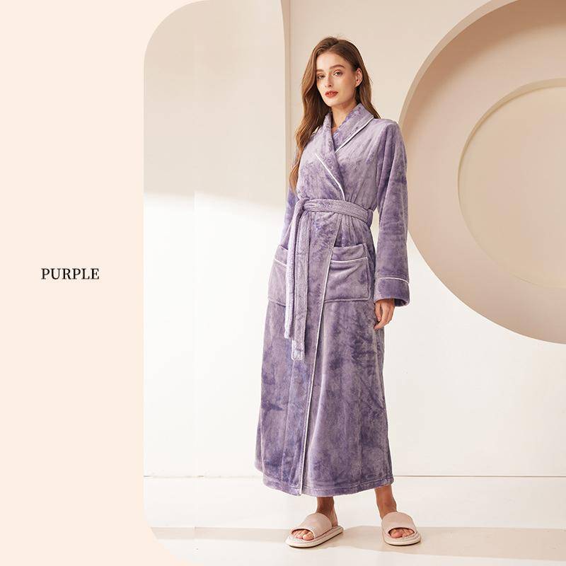 Damen Winter Warme Bademäntel Flauschige Wollpyjamas Lange Pyjamas Loungewear Flanell Bademäntel 3XL von Joom DACH