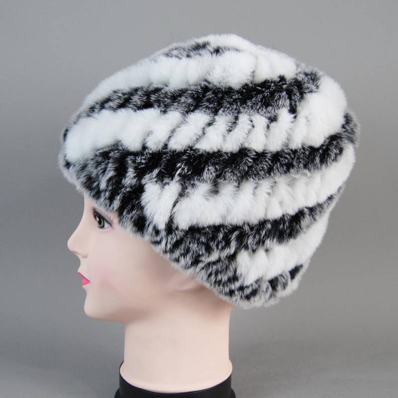 Damen Winter Warme Echte Rexkaninchenfell Mütze Schneemütze Wintermützen für Damen Mädchen Echtes Fell Strickmützen Beanies Natürliche Flauschige Mütze One Size von Joom DACH
