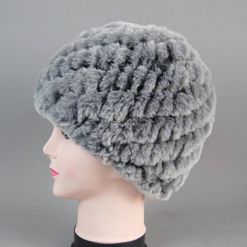 Damen Winter Warme Echte Rexkaninchenfell Mütze Schneemütze Wintermützen für Damen Mädchen Echtes Fell Strickmützen Beanies Natürliche Flauschige Mütze One Size von Joom DACH