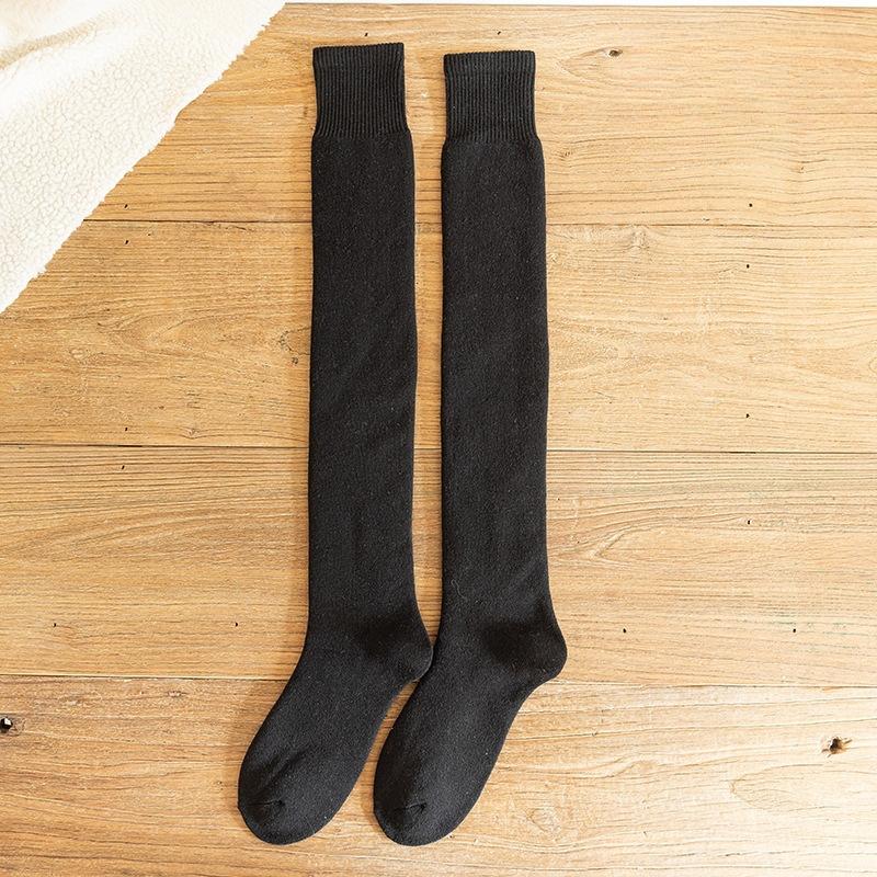 Damen Winter Warme Lange Socken Verdicken Weiche Thermo Kniestrümpfe Feste Flauschige Weibliche Overknee-Socken Mädchen schwarz von Joom DACH