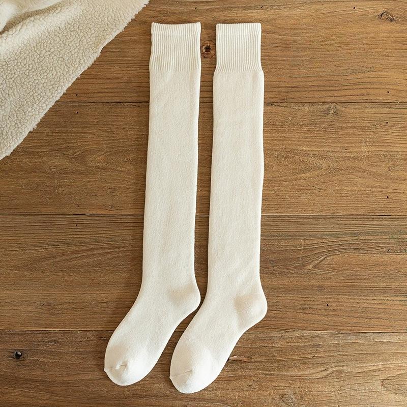 Damen Winter Warme Lange Socken Verdicken Weiche Thermo Kniestrümpfe Feste Flauschige Weibliche Overknee-Socken Mädchen weiß von Joom DACH