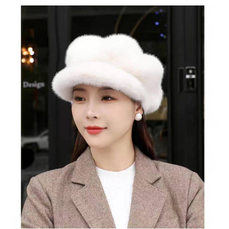 Damen Winter Warme Plüsch Baskenmütze - Weiches Achteckiges Wolkendesign, Leicht und Bequem, Pelz Eimerhut, Damen Baskenmütze, Damen Wintermütze one size von Joom DACH