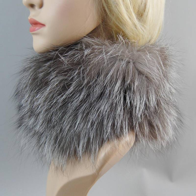 Damen Winter Warmer Echter Fuchsfell Schal Fell Stirnbänder Fuchsfell Schals Luxuriöser Nackenwärmer Gute Elastizität Natürliche Fellschals Good elasticity hellgrau von Joom DACH