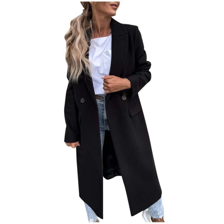 Damen Winter Wollmantel Lässig Locker Revers Knopf Strickjacke Fake-Tasche Warm Stilvoll Oberbekleidung M schwarz von Joom DACH