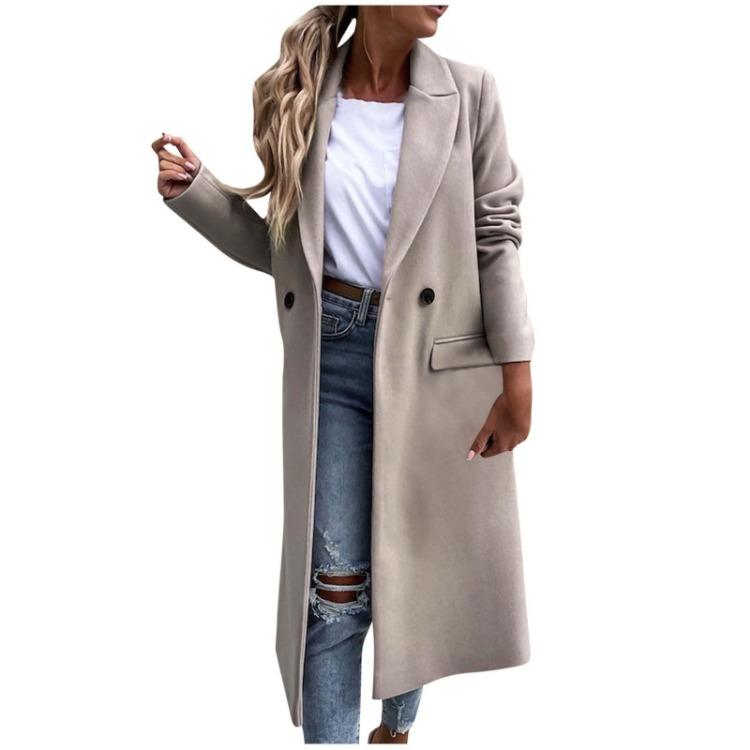 Damen Winter Wollmantel Lässig Locker Revers Knopf Strickjacke Fake-Tasche Warm Stilvoll Oberbekleidung XXL von Joom DACH