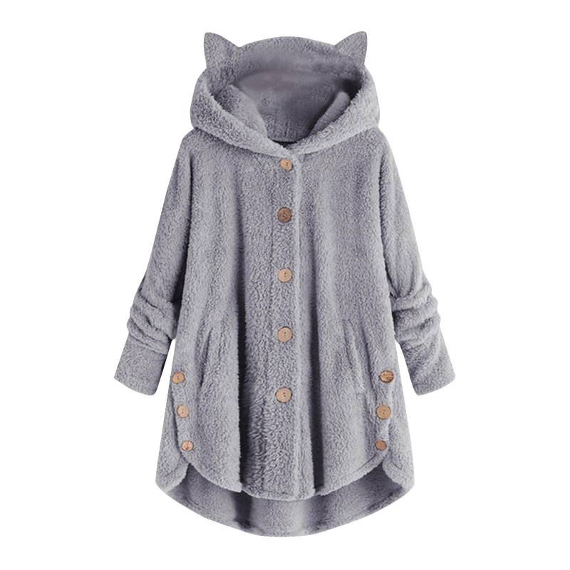Damen Winterjacke Doppelseitige Fleece Plüsch Casual Loose Hooded Button Sweater Jacke XXXXXL hellgrau von Joom DACH