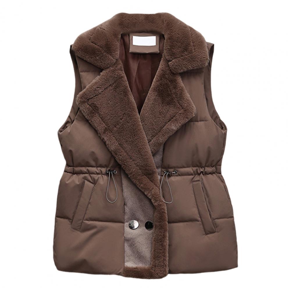 Damen Winterjacke Kordelzug Taille Umlegekragen Dick Plüschgefüttert Ärmellos mit Taschen Gepolstert Knopfverschluss Outdoor Wa XL kaffeebraun von Joom DACH