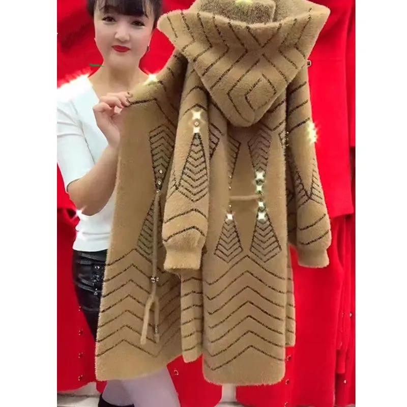 Damen Winterjacke Lang Verdicken Imitation Nerz Kaschmir Mantel High End Mittleren Alters Ältere Frauen Strickjacke Pullover 4XL 4XL kamelfarben von Joom DACH