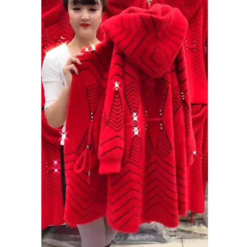 Damen Winterjacke Lang Verdicken Imitation Nerz Kaschmir Mantel High End Mittleren Alters Ältere Frauen Strickjacke Pullover 4XL 4XL rot von Joom DACH