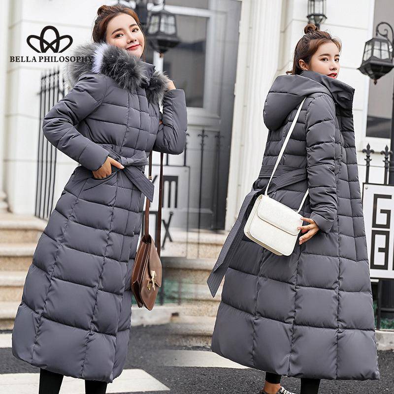 Damen-Winterjacke im koreanischen Stil, lange, über dem Knie liegende, mit Baumwolle gefütterte Jacke. Damen-Jacke mit großem Wollkragen, schmale Passform, verdickte, mit Baumwolle gefütterte Jacke für Damen 3XL grau von Joom DACH