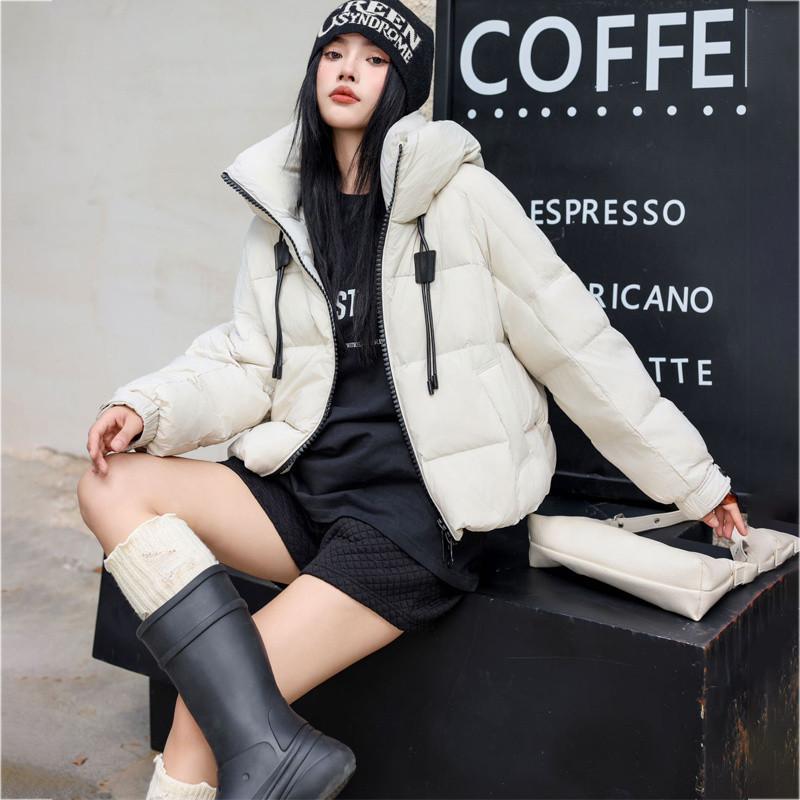 Damen Winterjacke im koreanischen Stil, locker, verdickt, warm, mit 90 % weißen Gänsedaunen gefüllt, kleine Kapuze, Brotjacke S von Joom DACH