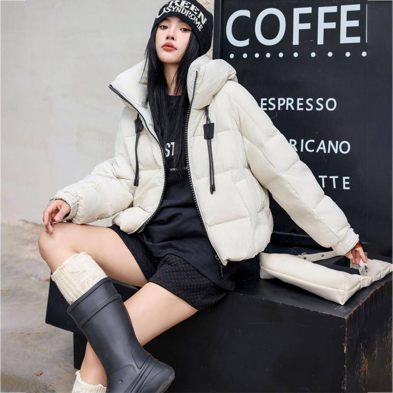 Damen Winterjacke im koreanischen Stil, locker, verdickt, warm, mit 90 % weißen Gänsedaunen gefüllt, kleine Kapuze, Brotjacke S von Joom DACH