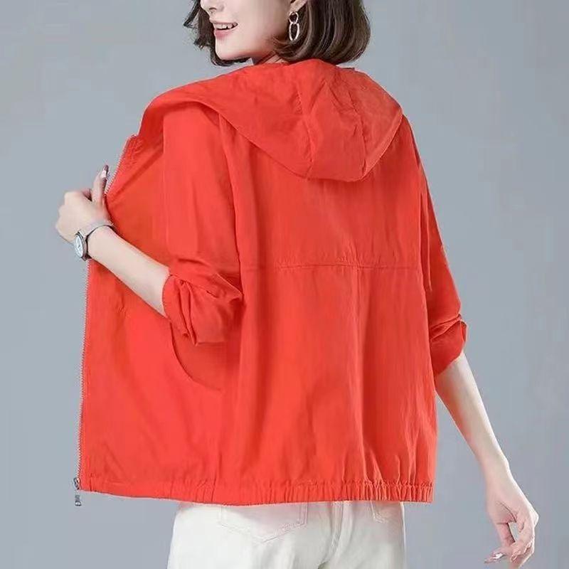 Damen Winterjacke mit Kapuze, Dünnmantel, Lässige Langarmjacke mit Kapuze, Windjacke für Damen, Sonnenschutzjacke, Übergröße M orangerot von Joom DACH