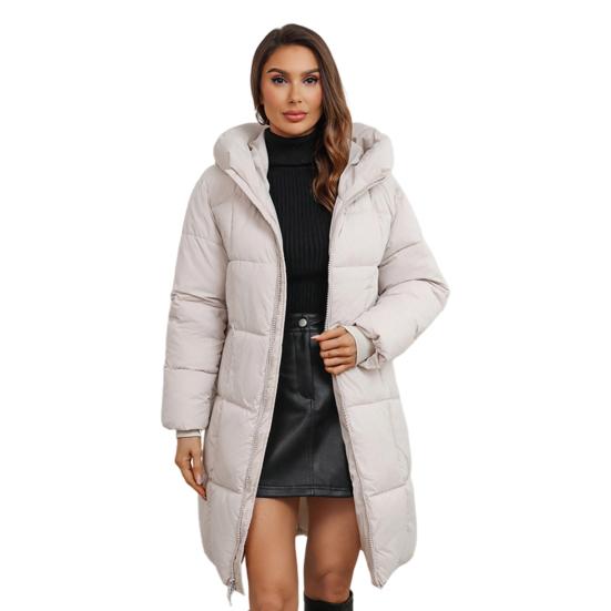 Damen Winterjacke mit Kapuze, dicker, gepolsterter Daunenmantel, schmale Taille, Reißverschluss, mittellang, winddichter Baumwollmantel für kaltes Wetter S weiß von Joom DACH