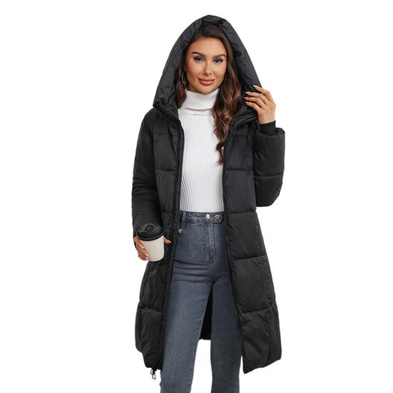 Damen Winterjacke mit Kapuze, dicker, gepolsterter Daunenmantel, schmale Taille, Reißverschluss, mittellang, winddichter Baumwollmantel für kaltes Wetter XXXL schwarz von Joom DACH