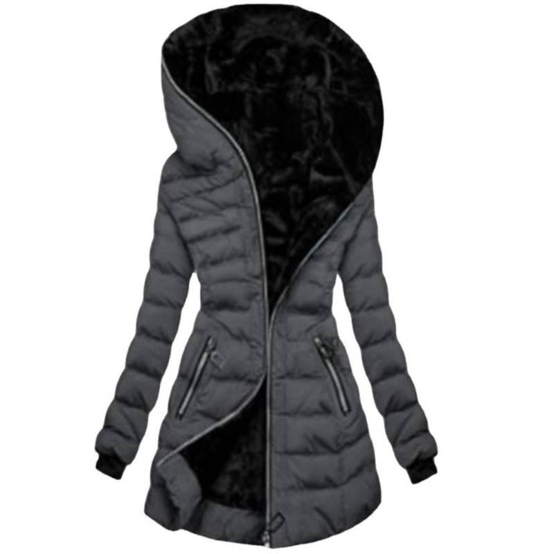 Damen Winterjacke mit Kapuze, langen Ärmeln und mittellanger Reißverschlussjacke aus Samt und Baumwolle XXL schwarz von Joom DACH