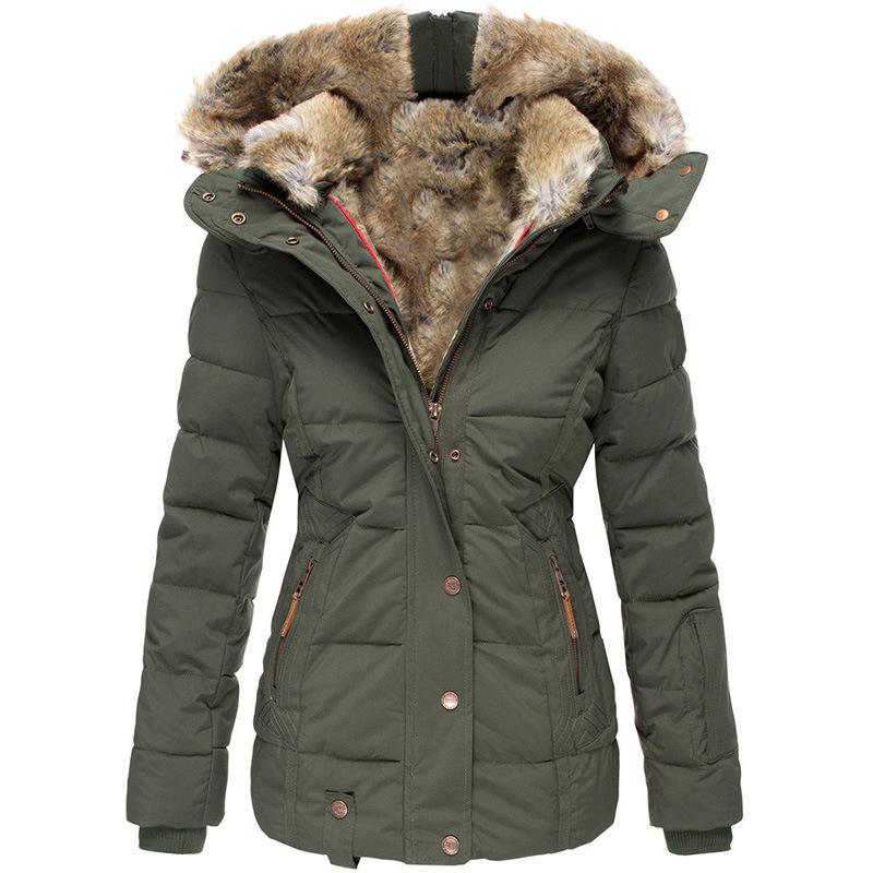 Damen Winterjacke mit Kunstfellkragen, Baumwollwattierung - Slim Fit, mit Kapuze, Langarmmantel 5XL armee grüne von Joom DACH