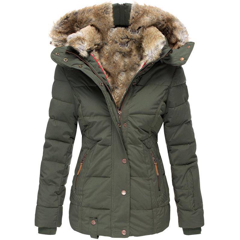 Damen Winterjacke mit Kunstfellkragen, Baumwollwattierung - Slim Fit, mit Kapuze, Langarmmantel 5XL armee grüne von Joom DACH