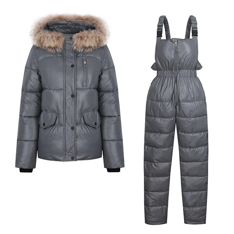 Damen-Wintermantel, kurz, mit Kapuze, glänzend, winddicht, wasserdicht, zweiteiliger Anzug, Pufferjacke, Baumwolle, gepolstert, Parkas, warme Oberbekleidung XXL grau von Joom DACH
