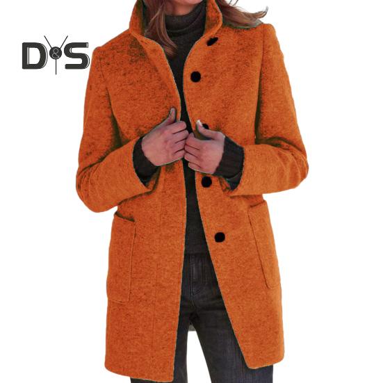 Damen Wintermantel Einreihig Retro Stehkragen Lange Ärmel Knöpfe Strickjacke Mittellang Frühling Herbst Outdoor Wollmantel M von Joom DACH