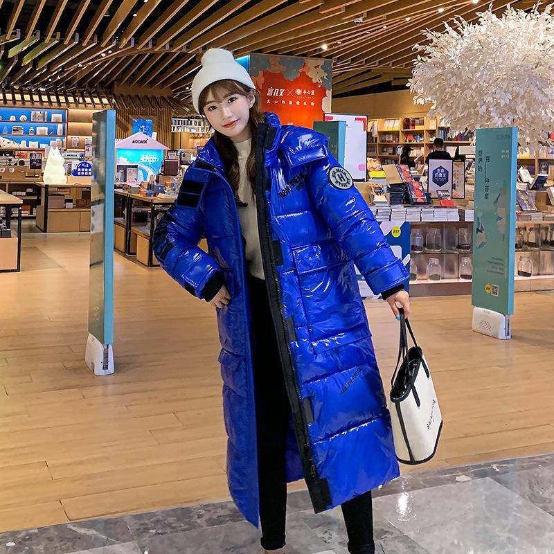 Damen Wintermantel Winterjacke mit Kapuze Schwarz Lange Daunenjacke aus Baumwolle Locker Warm Glänzend Damen Parka Schneemantel Jacke M blau von Joom DACH