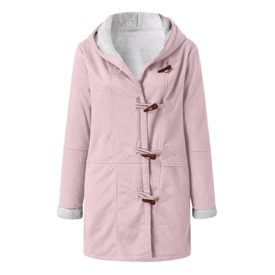 Damen Wintermantel mit Kapuze, dickes Fleece-Futter, einfarbig, mittellang, lange Ärmel XXL rosa von Joom DACH