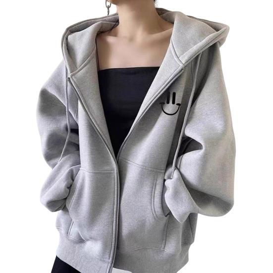 Damen Wintermantel mit Kapuze und Seitentaschen, dickes Plüschfutter, Reißverschluss, Kordelzug, Oberbekleidung, langärmelig, winddicht, wärmespeichernd, Outdoorjacke grau von Joom DACH