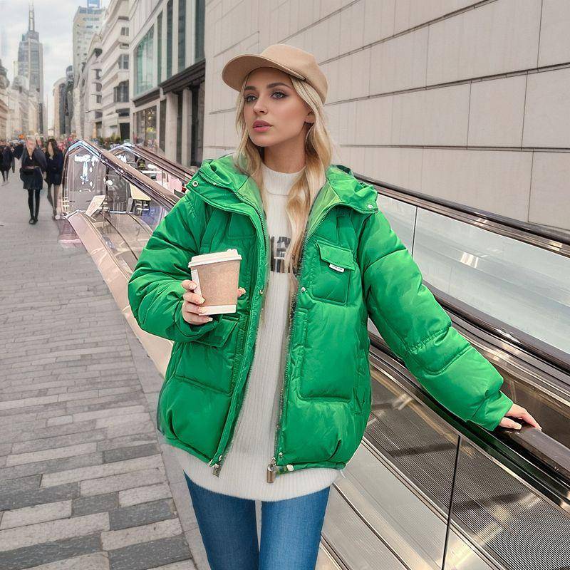 Damen Wintermantel mit lockerer Kapuze, kurz, groß, einfarbig, Daunenmantel mit Baumwolle XXL grün von Joom DACH