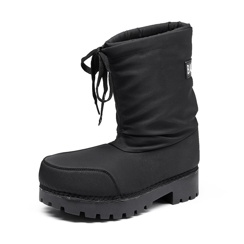 Damen Wintermode Stiefel 2024: Dicksohlige, warme, kurzschaftige Schneestiefel aus Baumwolle mit einzigartigem Design und Kordelzug. 37 schwarz von Joom DACH